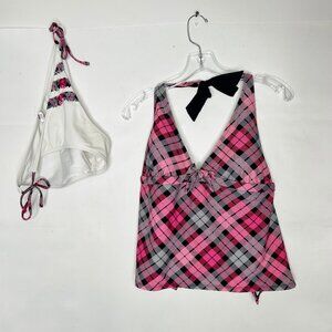 OP Juniors Swimsuit sz XL 15-17 (W12) 2 pcs Pink Black White Tie Bottoms & Top